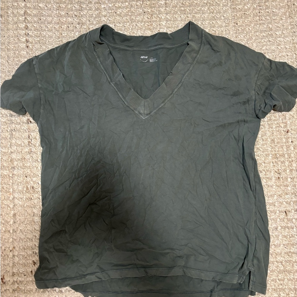 Aerie Short Sleeve V-Neck Tee - Forest Green